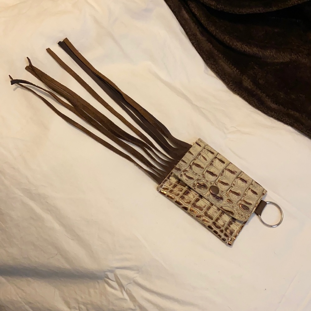 Alligator card wallet with fringe